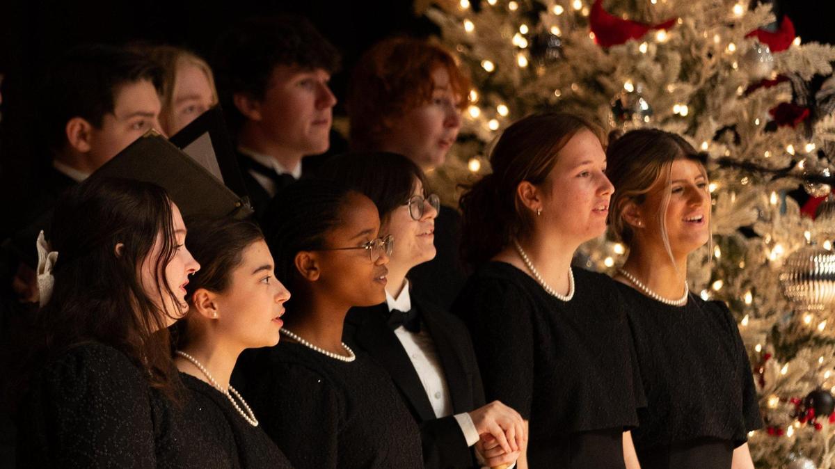 The Charlotte Choir School performs Christmas carols during the Good Fellows Annual Luncheon at the NASCAR Hall of Fame in Charlotte, NC on Dec. 13, 2023.
