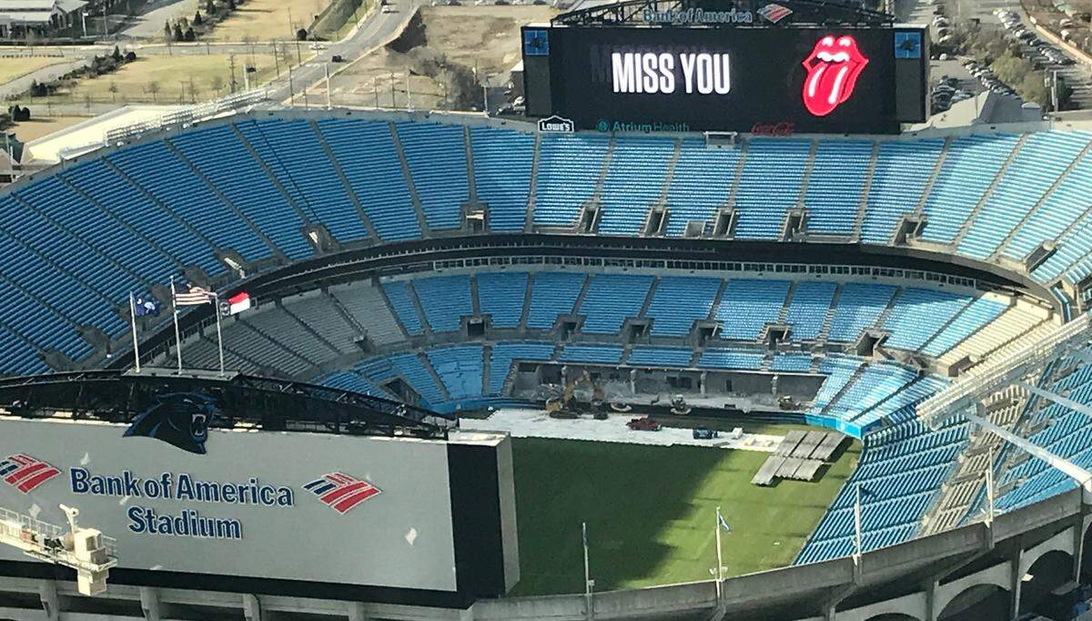 A bird’s-eye view of the tease on the Bank of America Stadium video board.