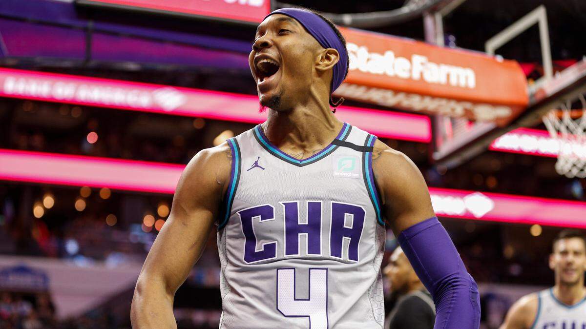 Charlotte Hornets guard Devonte’ Graham reacts after scoring against the Milwaukee Bucks in the second half of an NBA basketball game in Charlotte, N.C., Sunday, March 1, 2020. (AP Photo/Nell Redmond)