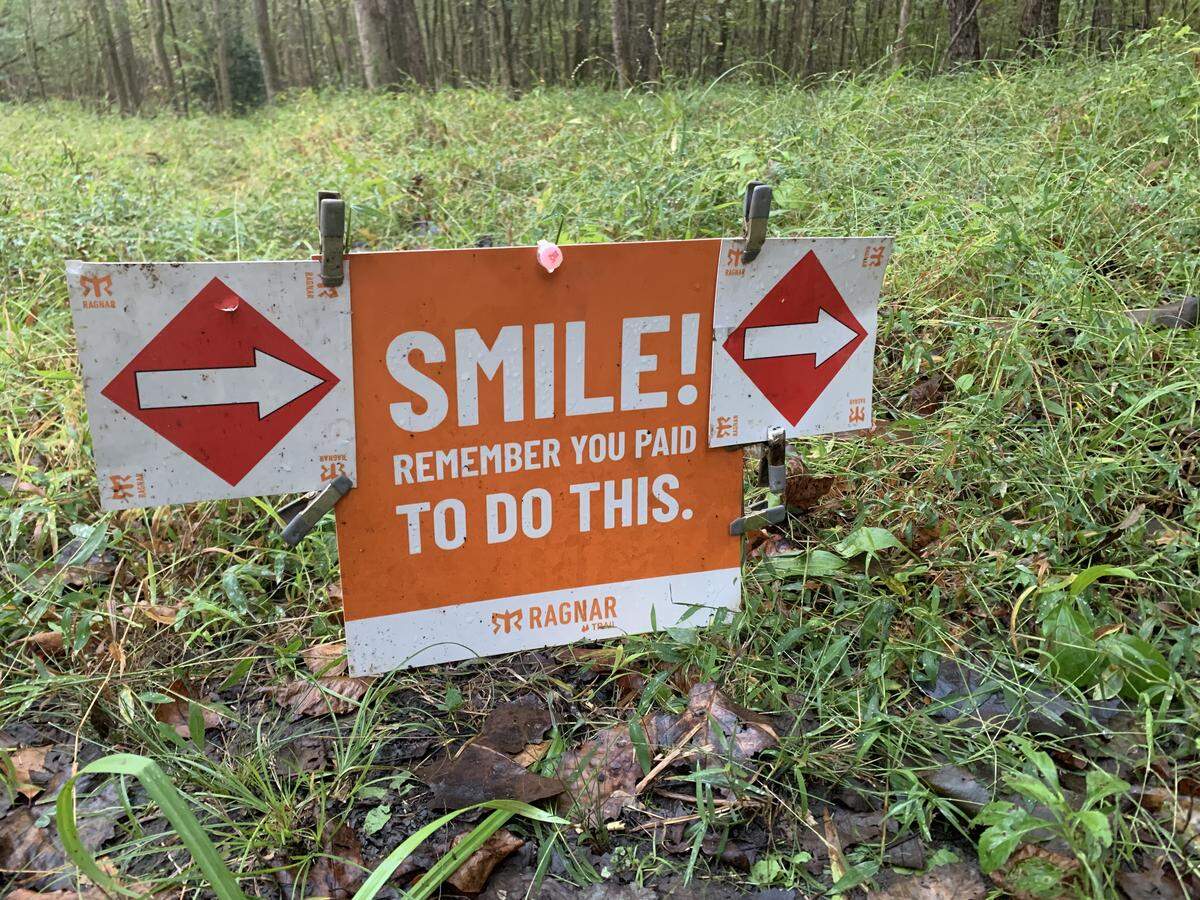 A sign of encouragement during a Ragnar race.