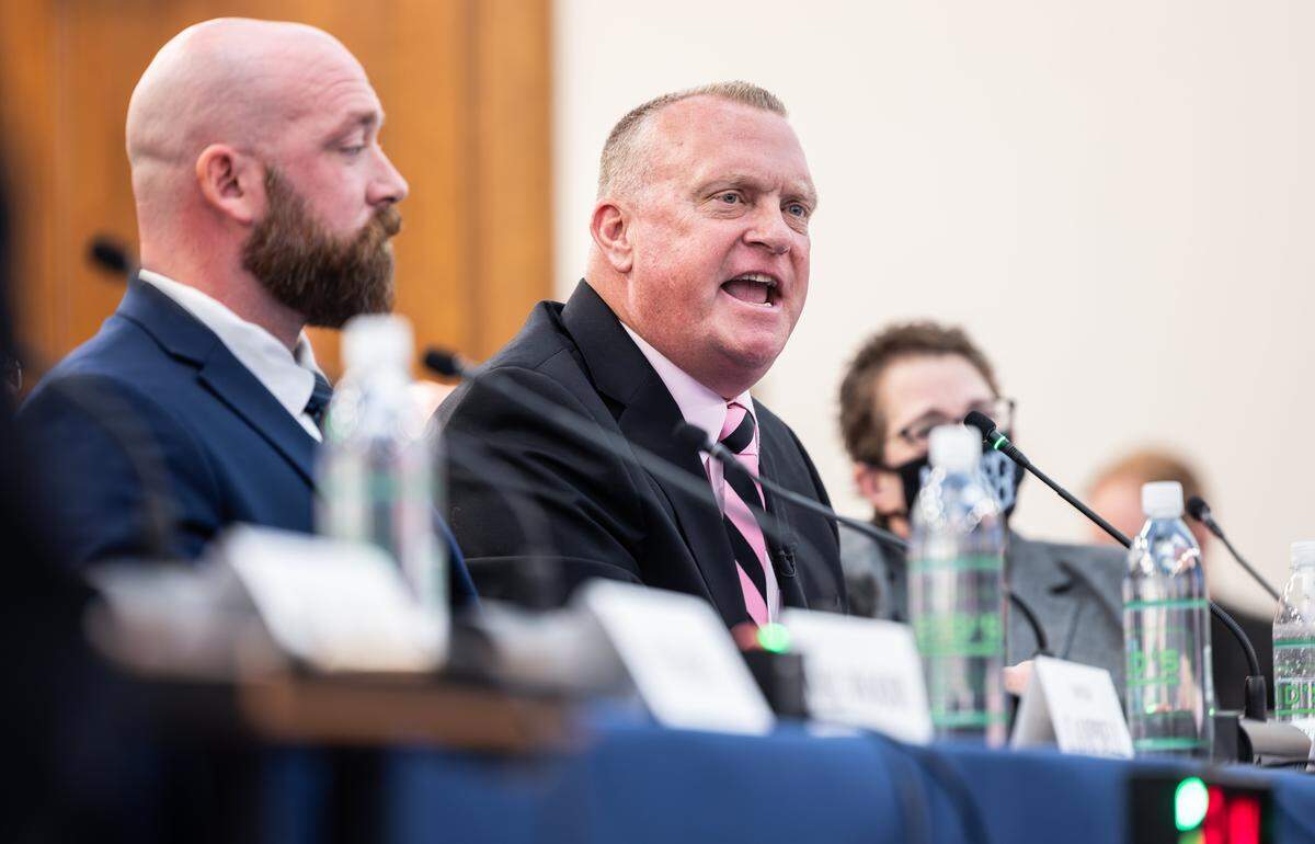 Witness Steve Federico speaks during a U.S. House Judiciary subcommittee hearing in Charlotte on crime and public safety in the wake of the light rail stabbing at Charles R. Jonas Federal Building in Charlotte N.C., on Monday, September 29, 2025.