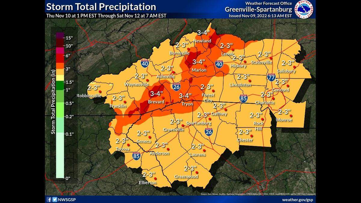 Heavy rain and gusty winds are possible in parts of Western North Carolina.