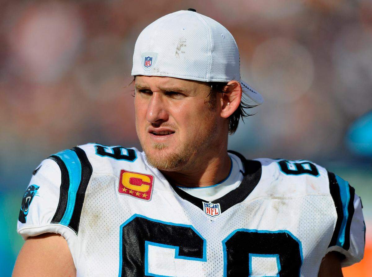 Carolina Panthers (69) tackle Jordan Gross watches his teammates battle the Chicago Bears during fourth quarter action on Sunday, October 28, 2012 at Soldier Field in Chicago, IL. The Bears would defeat the Panthers 23-22 victory. Jeff Siner - jsiner@charlotteobserver.com