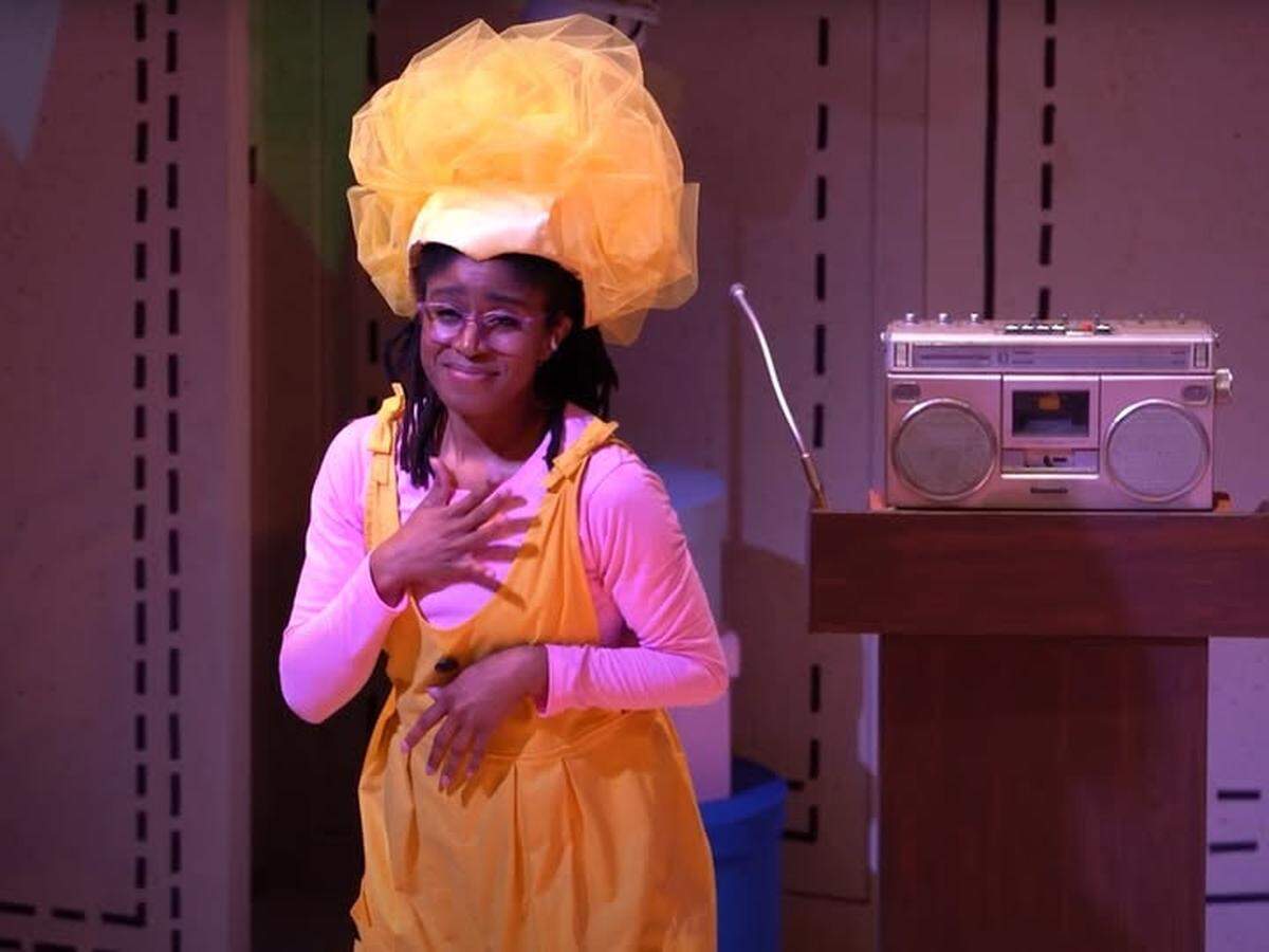 Actor Lydia Danielle in a scene from “Tiara’s Hat Parade,” adapted for the stage by the Children’s Theater of Charlotte