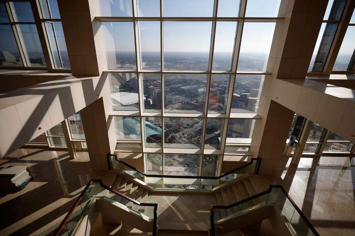 As many as 3,000 bank employees used to work out of One Wells Fargo Center. Wells Fargo will now exit the bank even as it’s undergoing a series of renovations, including to its 41st floor, pictured here.
