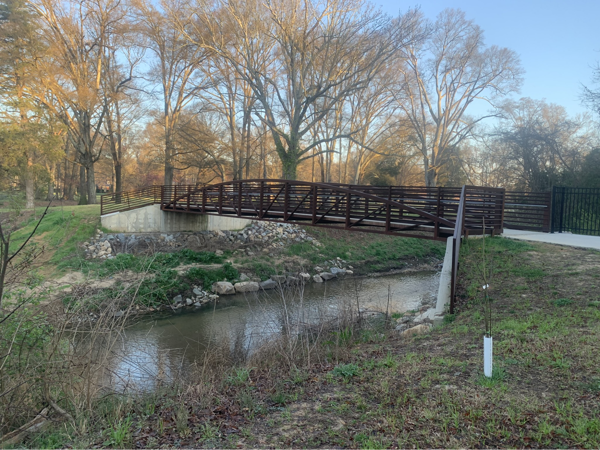 The bridge on Briar Creek Greenway near Eastover Park