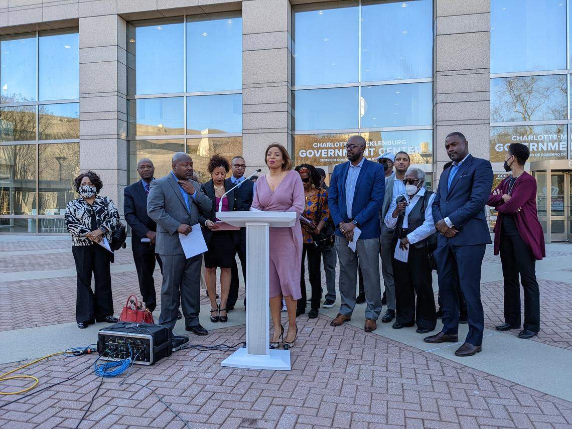 Charlotte Black Political Caucus members voice concerns on the city’s proposal to implement a 1-cent sales tax to fund transportation programs.