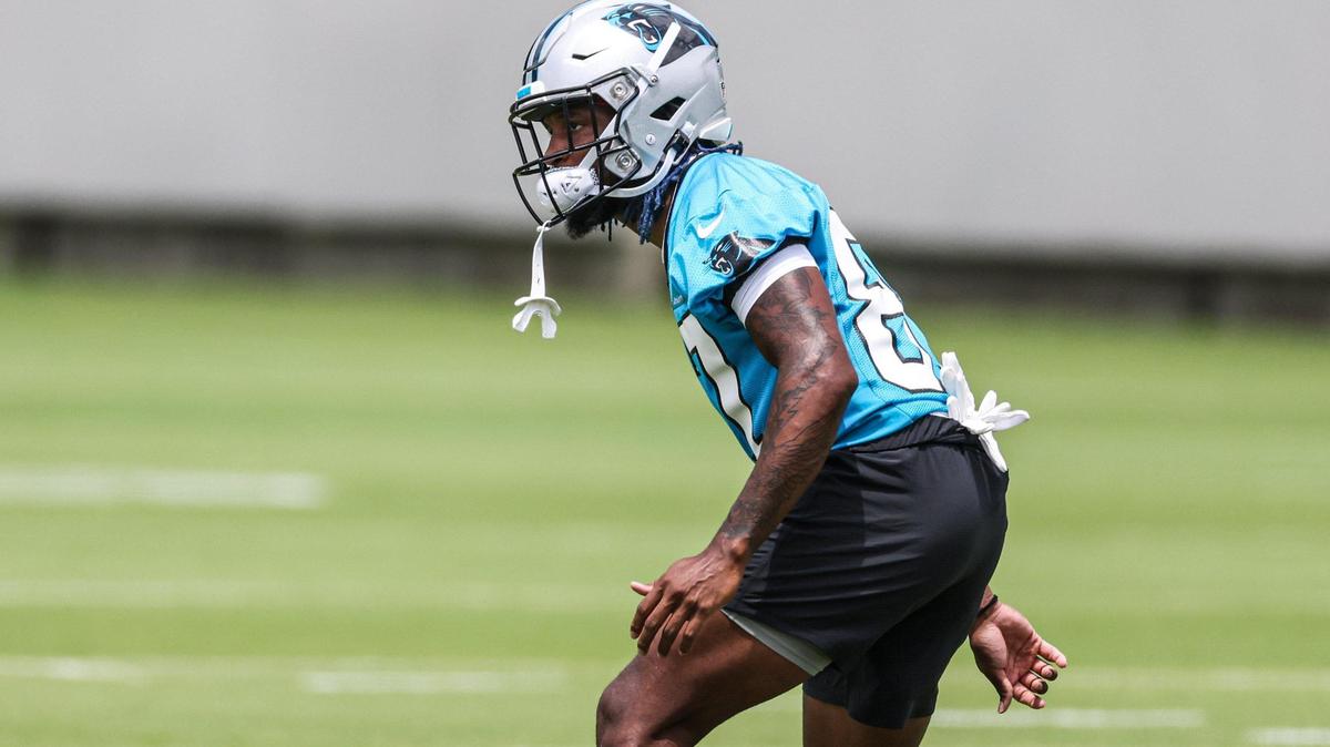 Carolina Panthers Josh Vann practices at the Carolina Panthers rookie minicamp in Charlotte on Saturday.