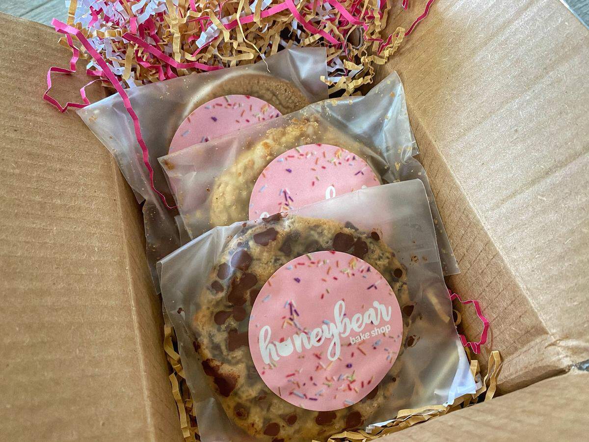 If you choose to have your cookies shipped, they arrive individually wrapped and sealed in a branded Honeybear Bake Shop box.