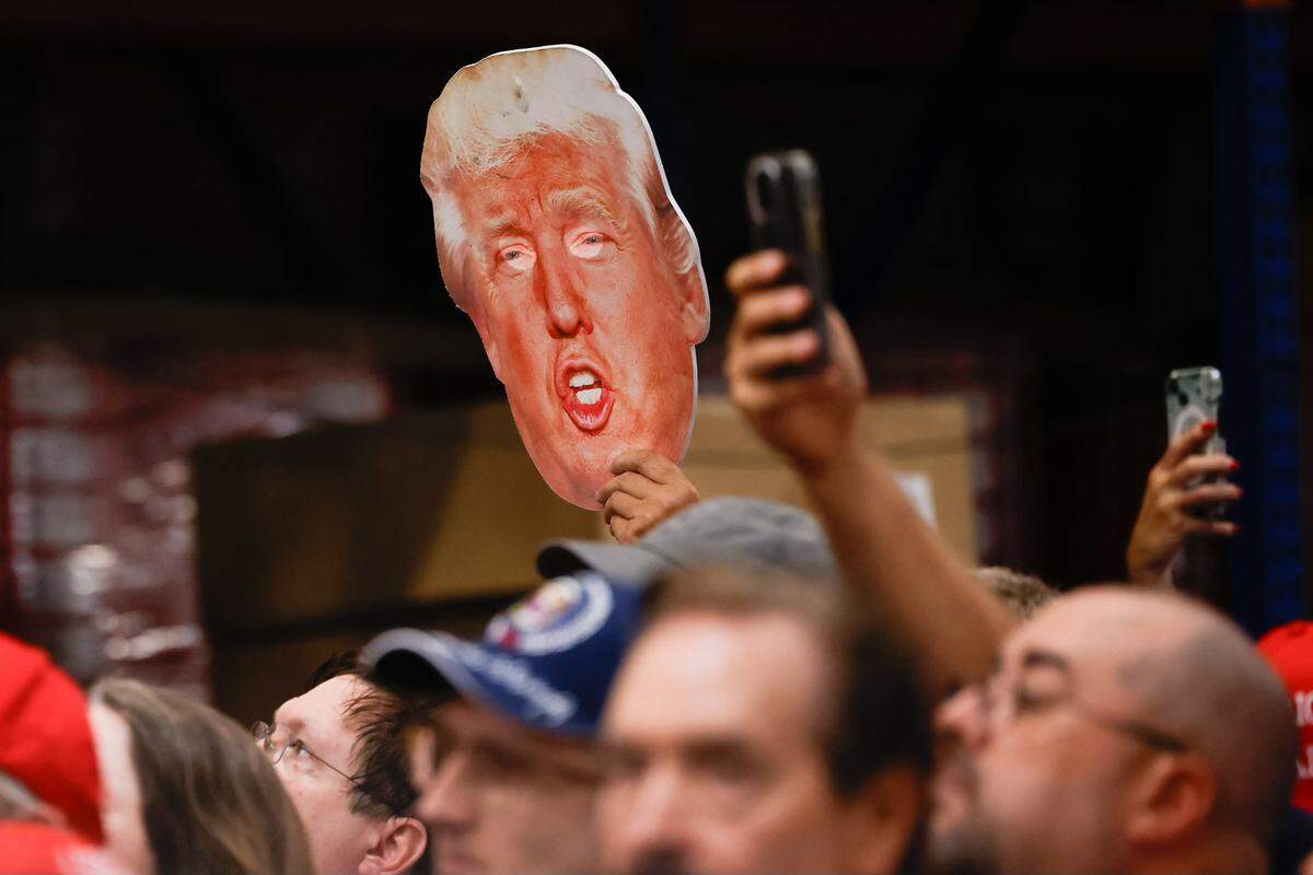 A cut-out of Former President Donald Trump during a campaign rally inside the Mosack Group manufacturing warehouse in Mint Hill, NC on Wednesday, September 25, 2024.