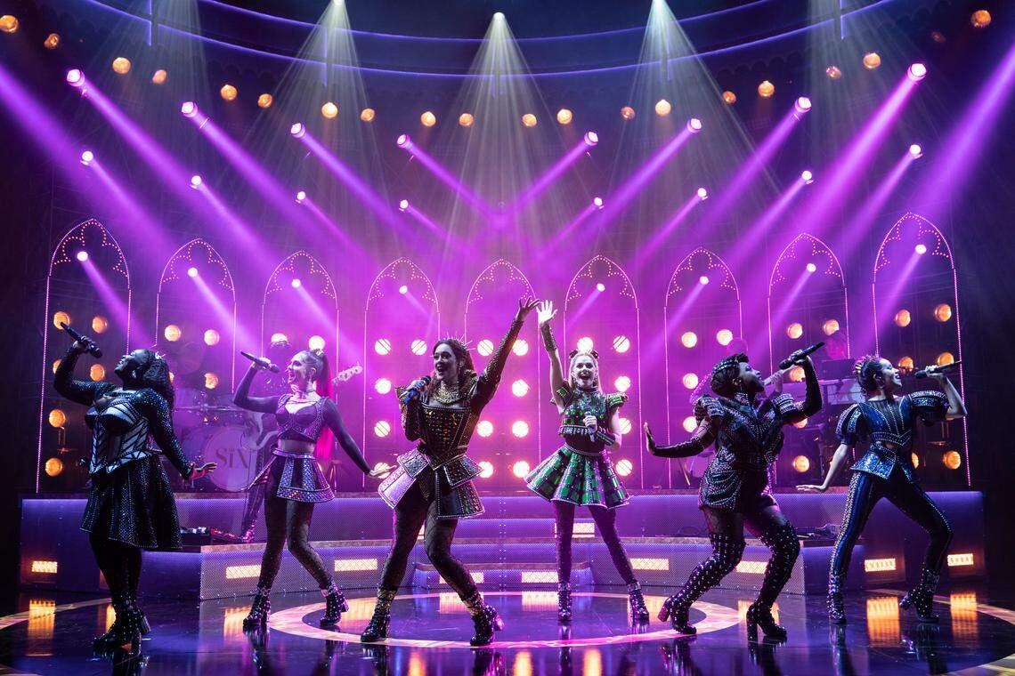 Amina Faye as Jane Seymour, far left, in “Six,” the musical. She plays one of the wives of King Henry VIII. For the Monroe native, it’s a homecoming of sorts to be able to perform the show in Charlotte.