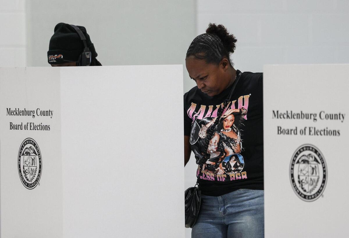 Toukie Boyd casts her ballot on election day at Ebenezer Baptist Church in Charlotte, NC on Tuesday, November 5, 2024.