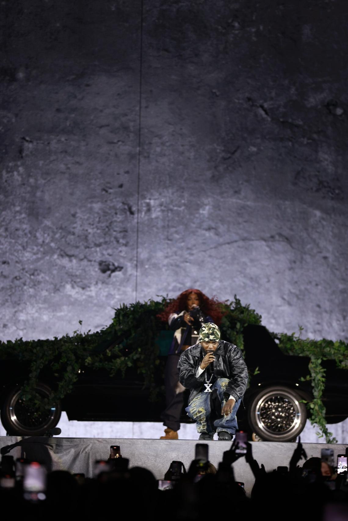 Kendrick Lamar and SZA perform their "Grand National Tour" in this photo provided by the artists.