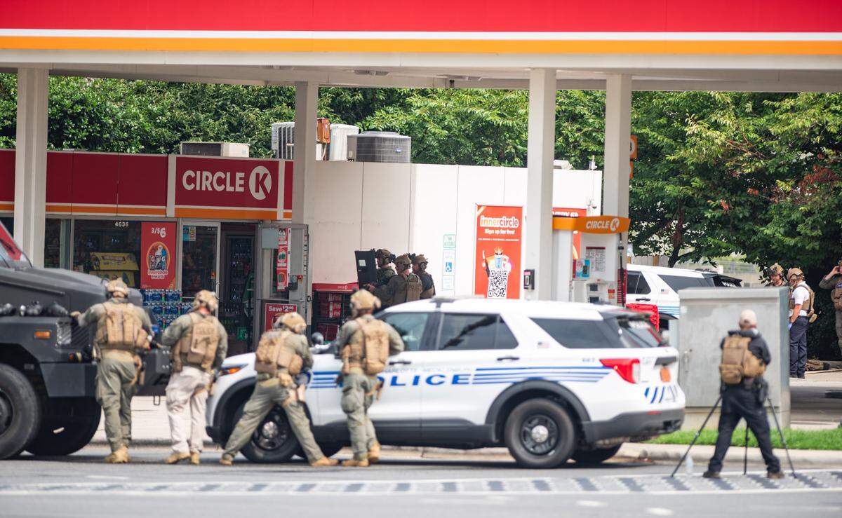 Charlotte-Mecklenburg police SWAT negotiators were at a gas station near SouthPark Mall on July 29 to respond to a person in mental health crisis. The situation was peacefully resolved.
