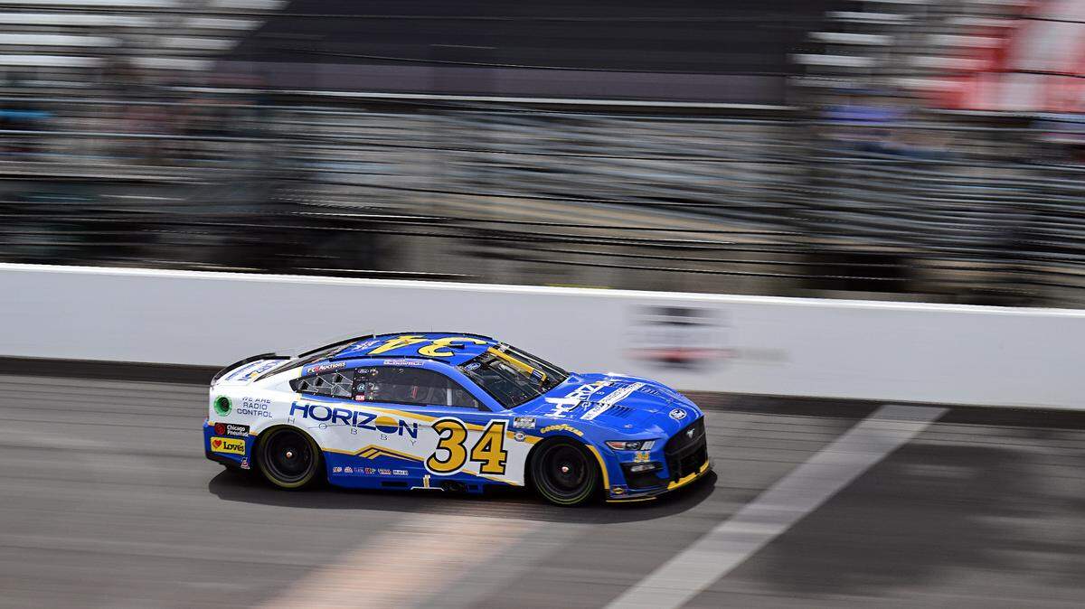 Michael McDowell (34) crosses the yard of bricks during Sunday’s Verizon 200 at the Indianapolis Motor Speedway Road Course. Marc Lebryk-USA TODAY Sports