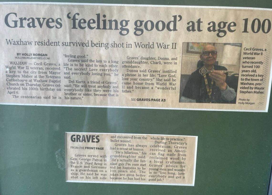 Cecil Graves, David Graves’ grandfather, made the front page of Monroe’s newspaper, The Enquirer Journal, when he turned 100 and got the key from the mayor of Waxhaw.