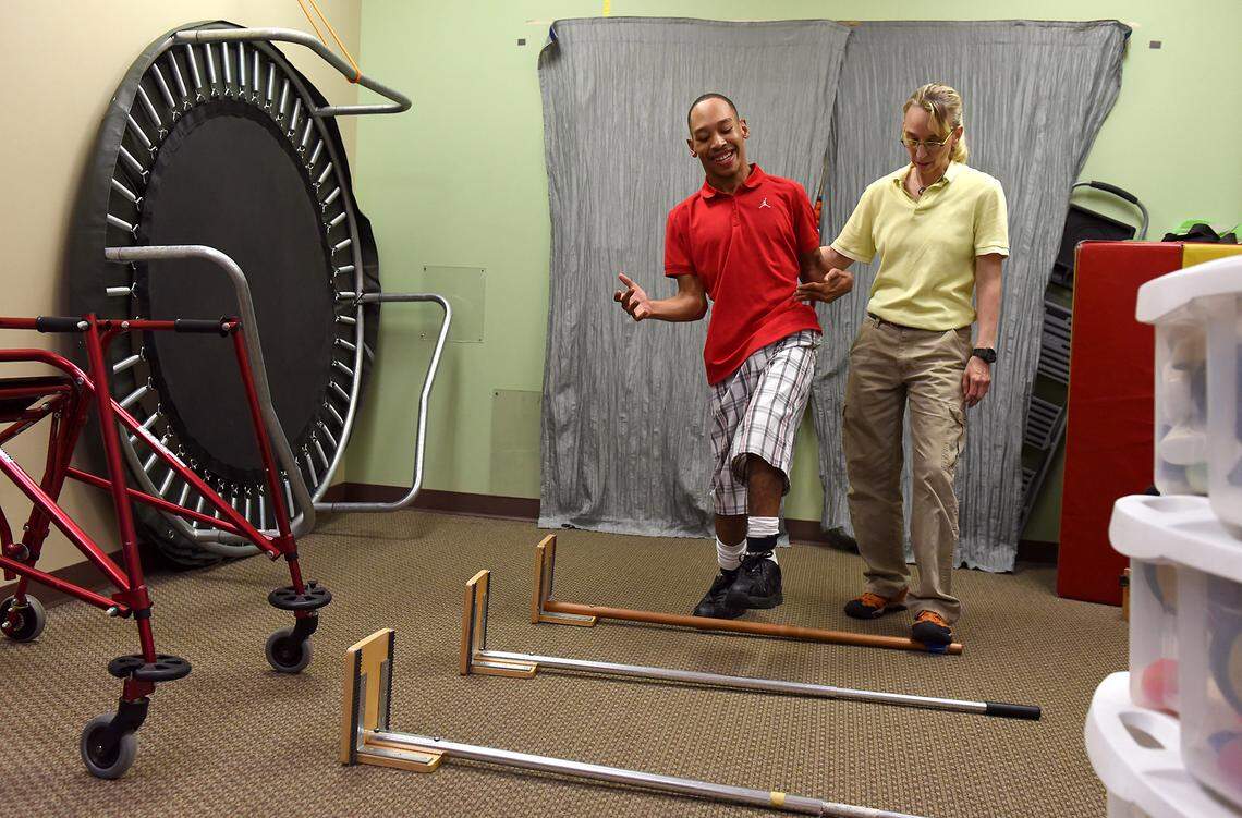 At 18, Chancellor Lee Adams can do many things some thought he would never do, including walking. Working with physical therapist Amy Sturkey at Child & Family Development in south Charlotte since he was 5 years old has helped to bring significant progress.