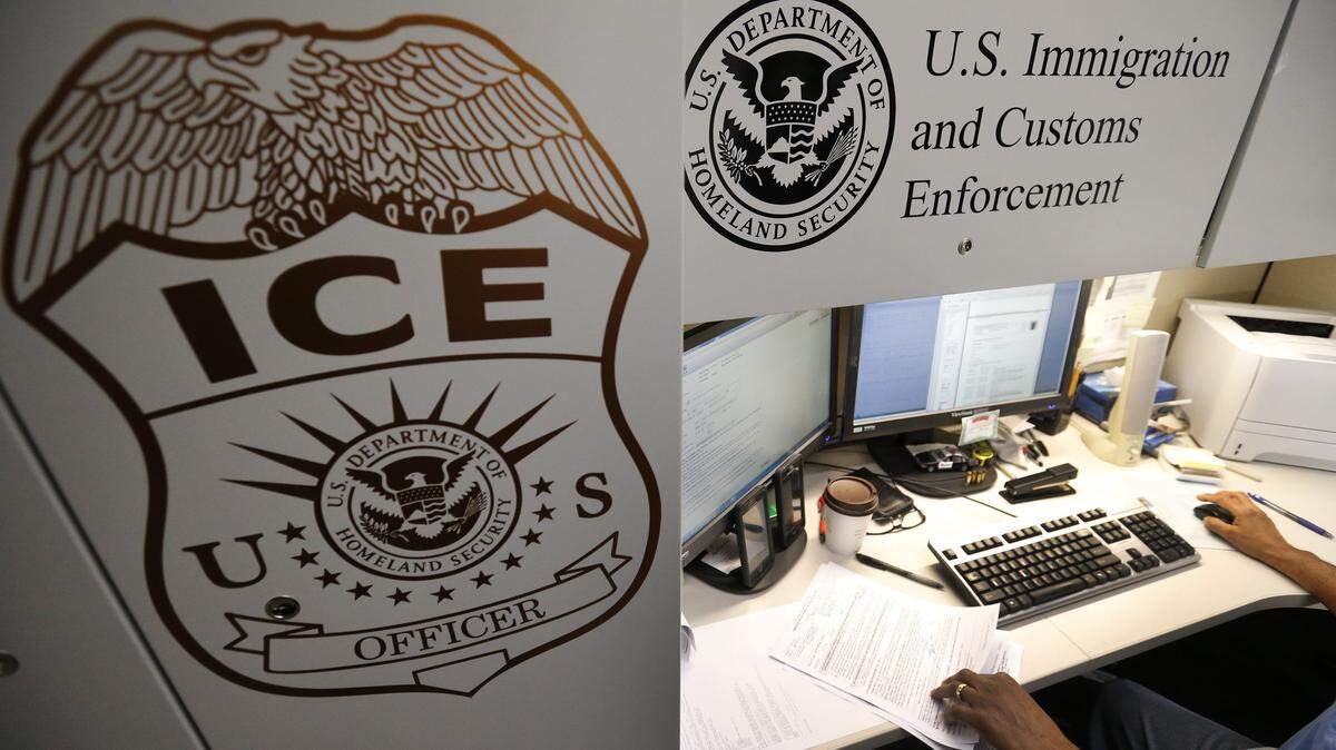An Immigration and Customs Enforcement deportation officer reviews forms at the Pacific Enforcement Response Center in Laguna Niguel, Calif., on April 26, 2017.  On Thursday, an ICE spokesman said a man who entered the country legally from Mexico will remain in ICE custody, despite a North Carolina congressman's assertion that he should be freed.