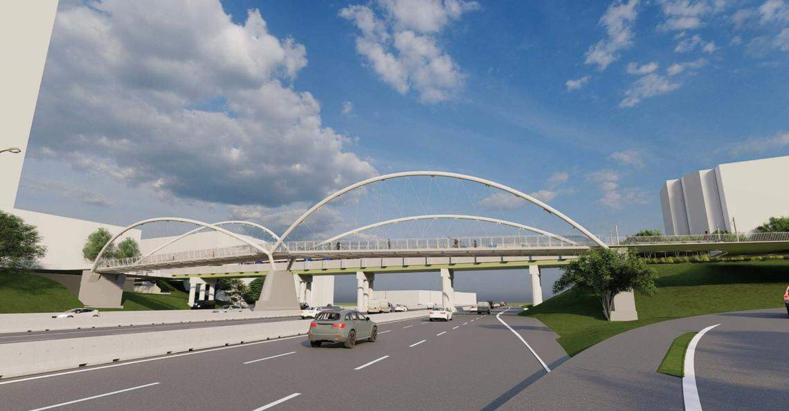 A rendering of the Interstate 277 Rail Trail Pedestrian Bridge that would connect South End and uptown Charlotte.