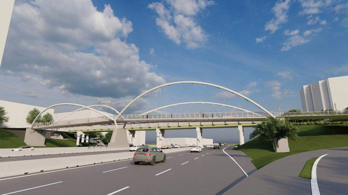 A rendering of the Interstate 277 Rail Trail Pedestrian Bridge that would connect South End and uptown Charlotte.