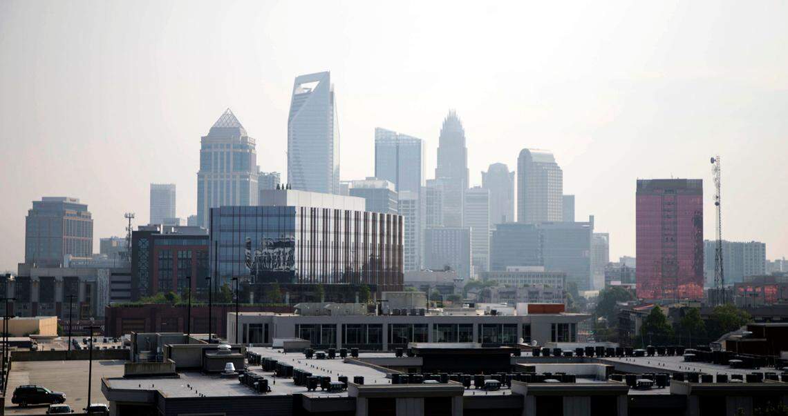 The Charlotte skyline appears hazy on Wednesday, June 7 2023.