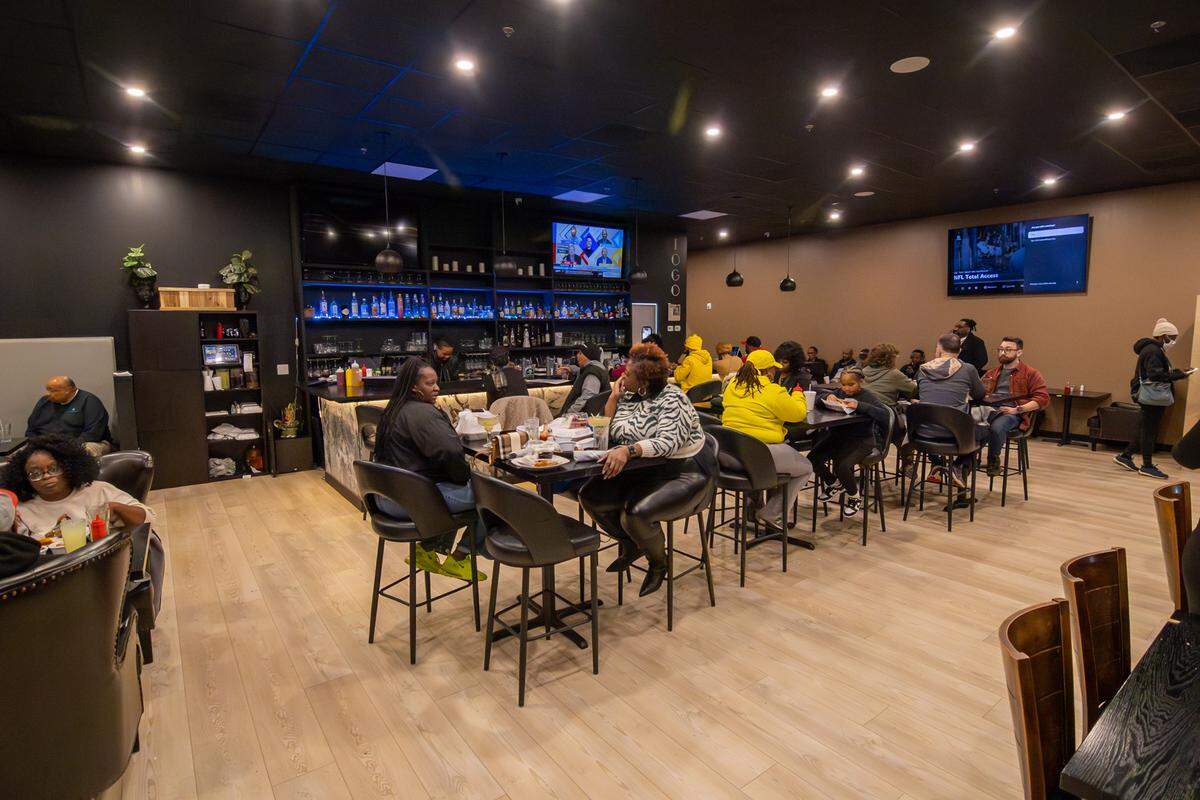 The dining area inside Mr. Charles Chicken & Fish Uptown on Dalton Avenue.
