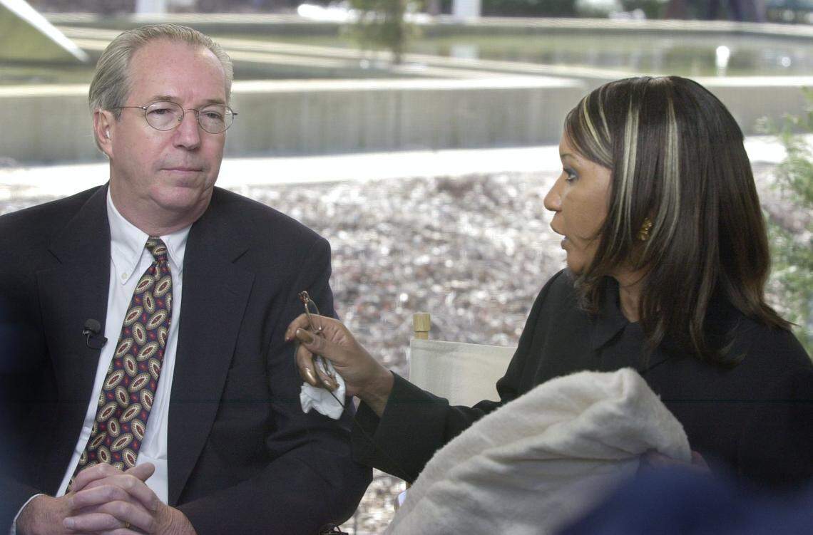 Just after her son was sentenced to almost 19 years in prison, an angry Theodry Carruth confronts jury foreman Clark Pennell during a live interview on Court TV.