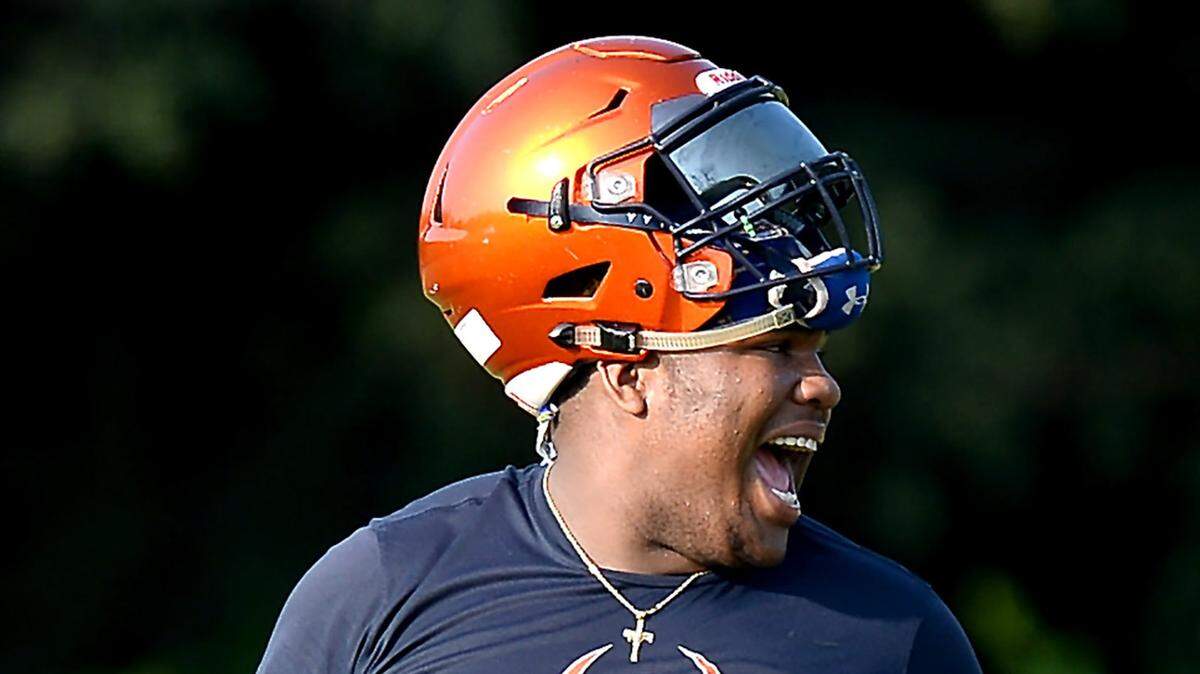 Julius Chambers High Cougars defensive tackle Jalen Swindell during practice on Monday, August 2, 2021.