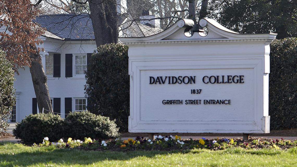 The entrance sign to the campus of Davidson College in Davidson, NC