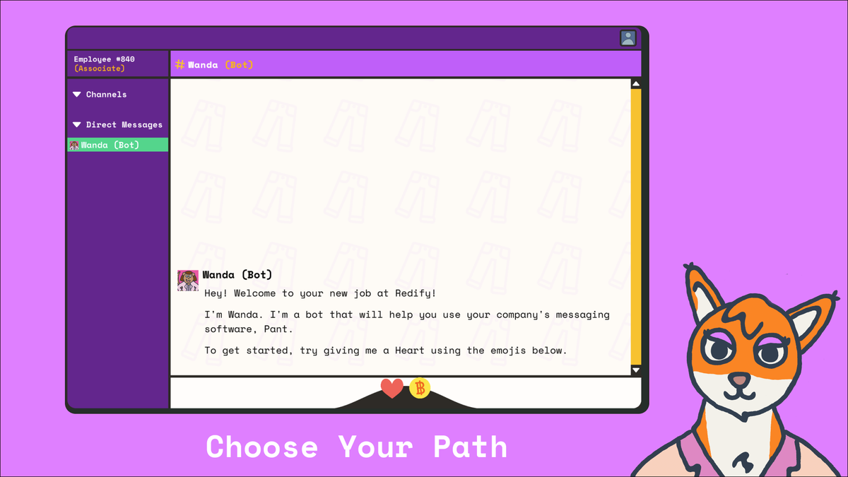 A screen grab from the video game Chief Emoji Officer, which leads you through fictional startup Redify.