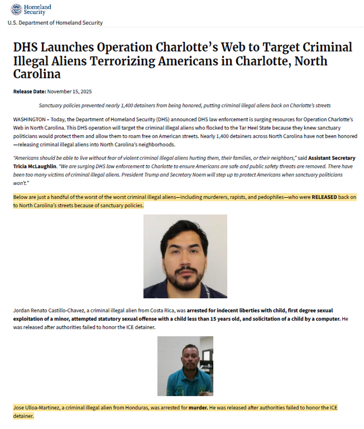 The U.S. Department of Homeland Security incorrectly said a Honduran man charged with murder was released from jail when authorities failed to honor an ICE detainer.