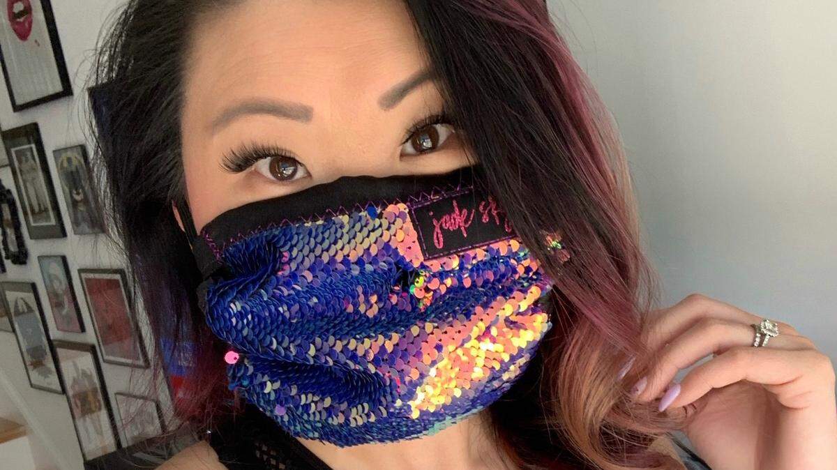 Jade Sky’s face masks come in colorful prints — and some even feature sequins.