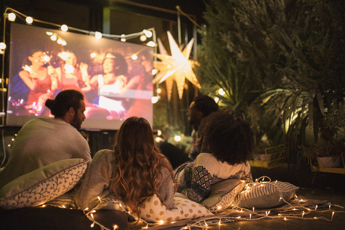 Outdoor movie watching.