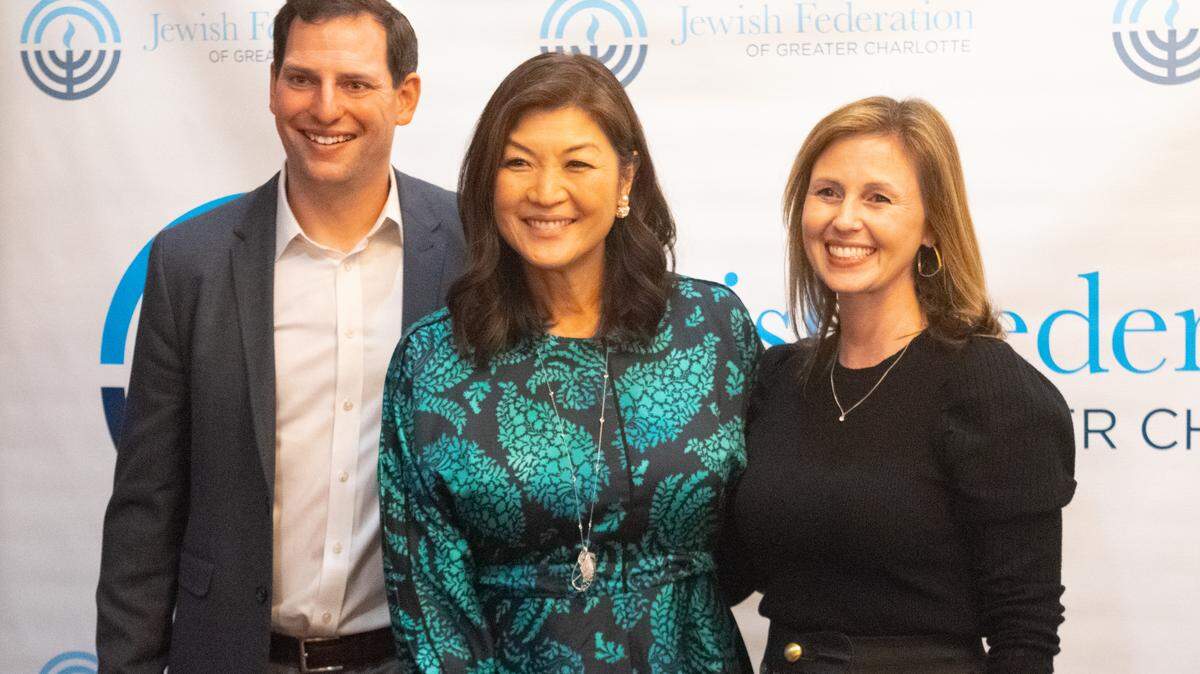 From left, David Sheffer, Juju Chang and Julie Sheffer at the kickoff for the Jewish Federation of Greater Charlotte’s annual fundraiser on Jan. 19, 2023. This year the federation is refocused on strengthening Jewish pride against growing antisemitism.