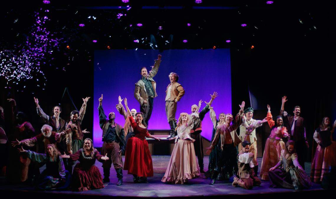 Leaders from four local theater groups spoke about the challenges and opportunities of the new season. Seen here is the cast of Theatre Charlotte’s “Something Rotten” from January.