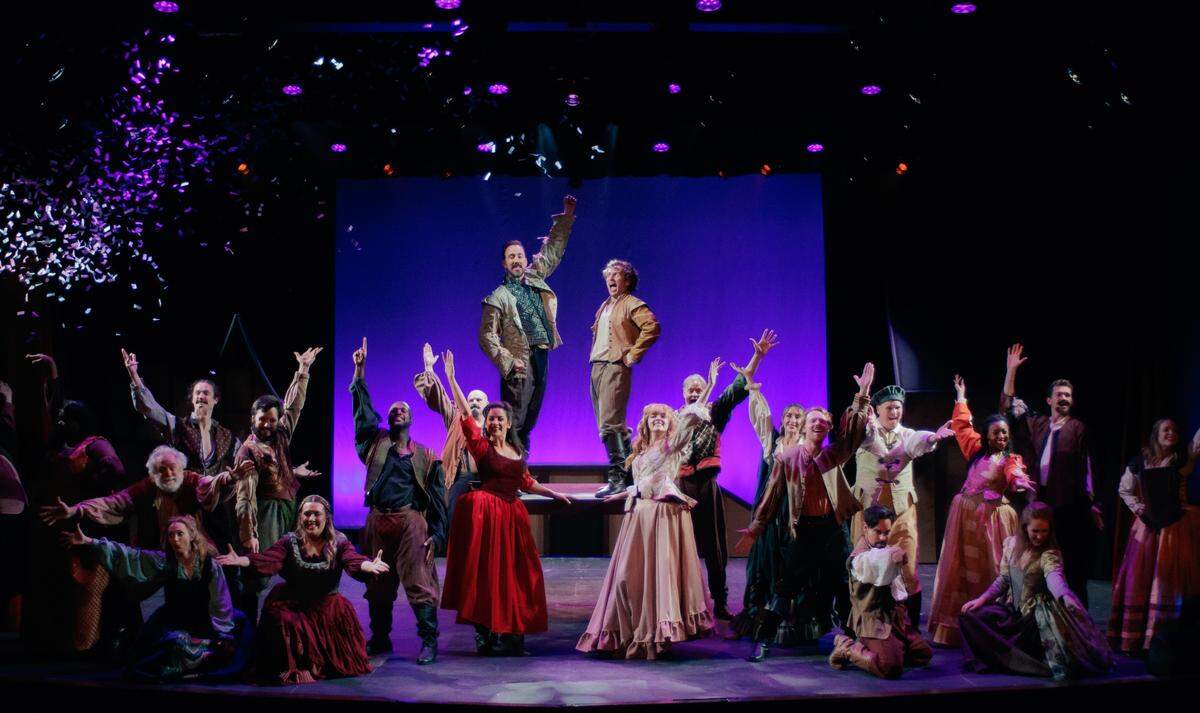 Leaders from four local theater groups spoke about the challenges and opportunities of the new season. Seen here is the cast of Theatre Charlotte’s “Something Rotten” from January.