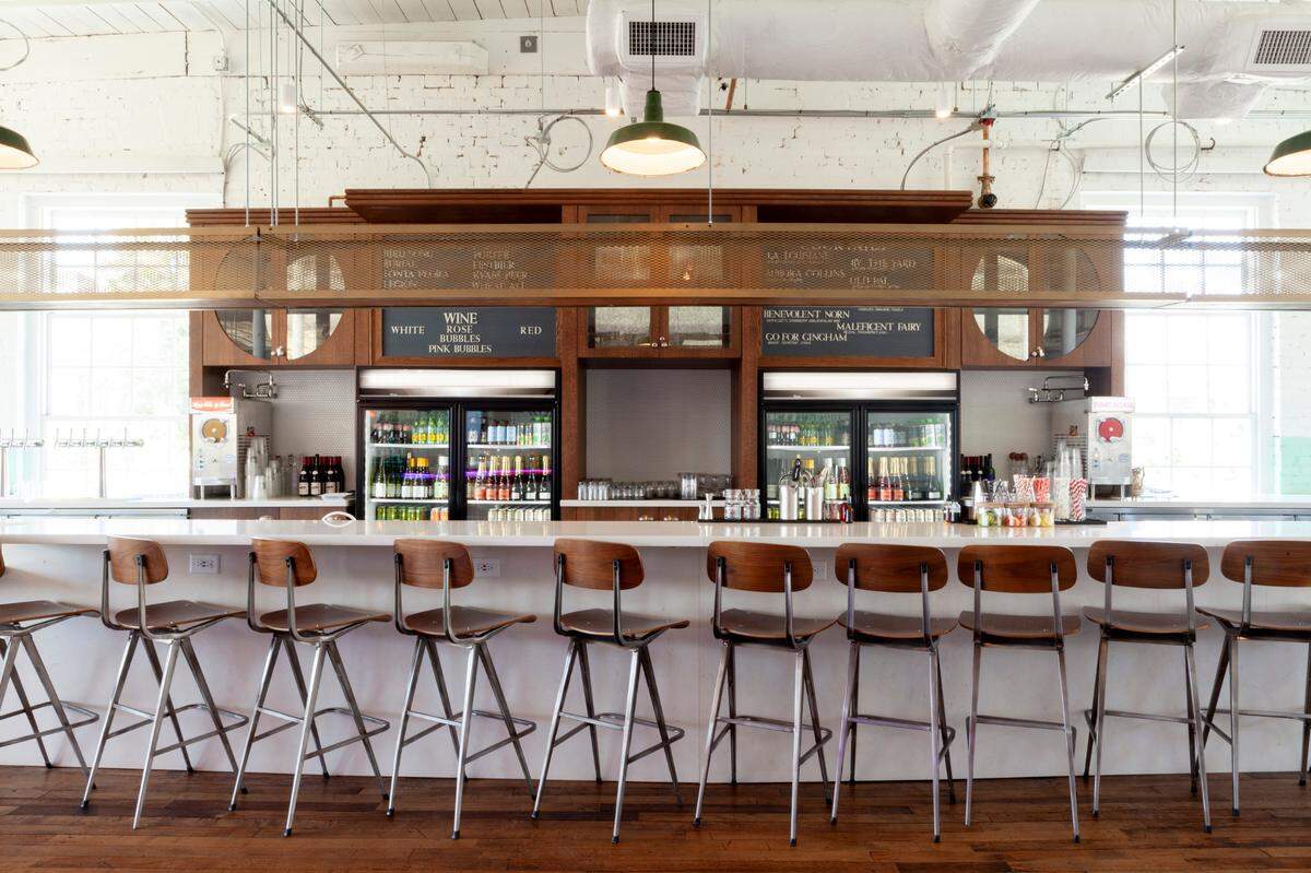 Cocktails are a work of art at Spindle Bar, and can be enjoyed while walking throughout the food hall.