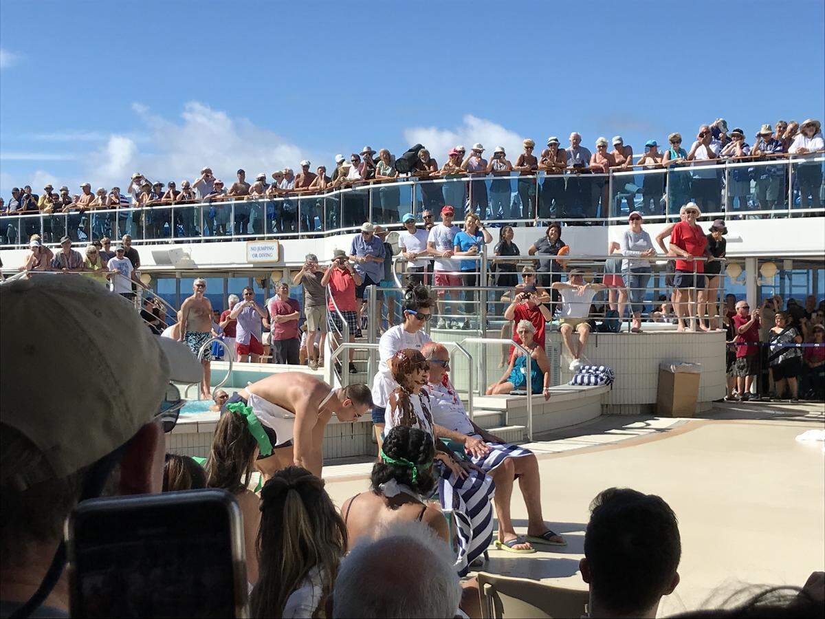 A celebration aboard the Coral Princess as they crossed the equator on March 28, just a few days before coronavirus officially was identified on board.
