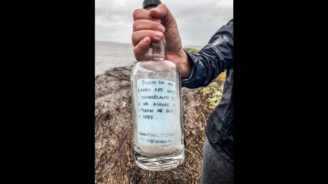 Hurricane Dorian washed up a message in a bottle, with human ashes, on the coast of Georgia.