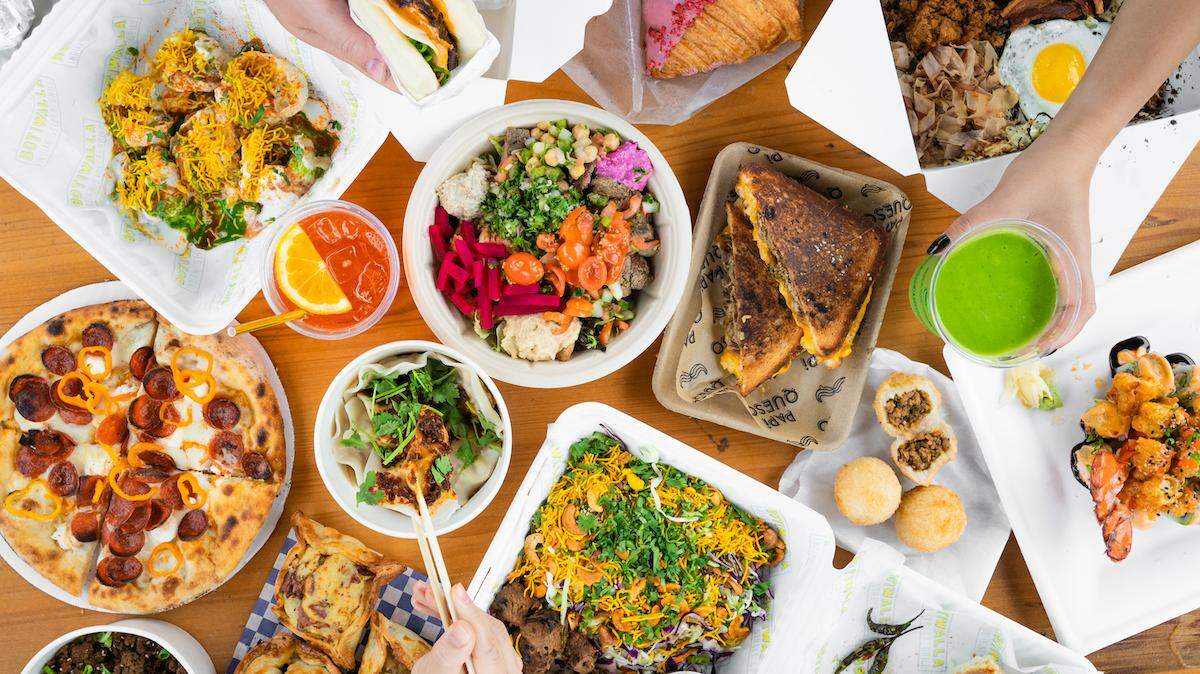 A spread of Optimist Hall food options. 