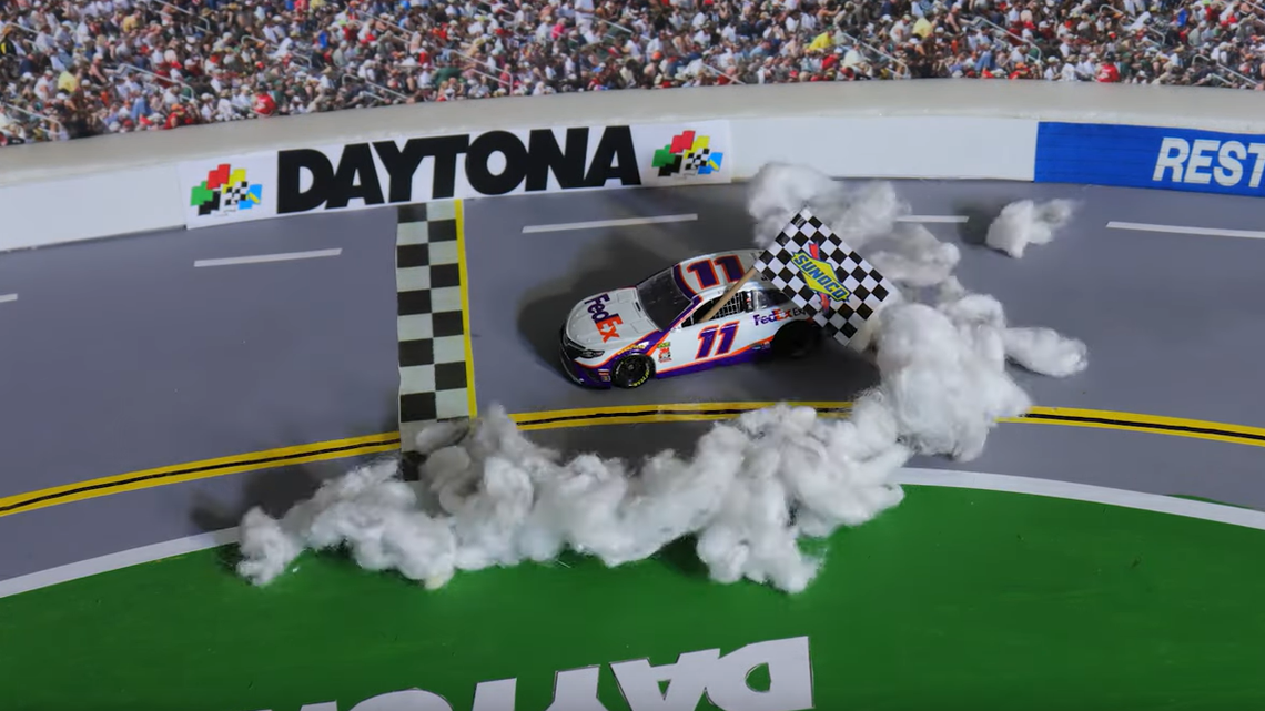 NASCAR used stop-motion miniature cars to recreate Denny Hamlin’s Daytona 500 victory