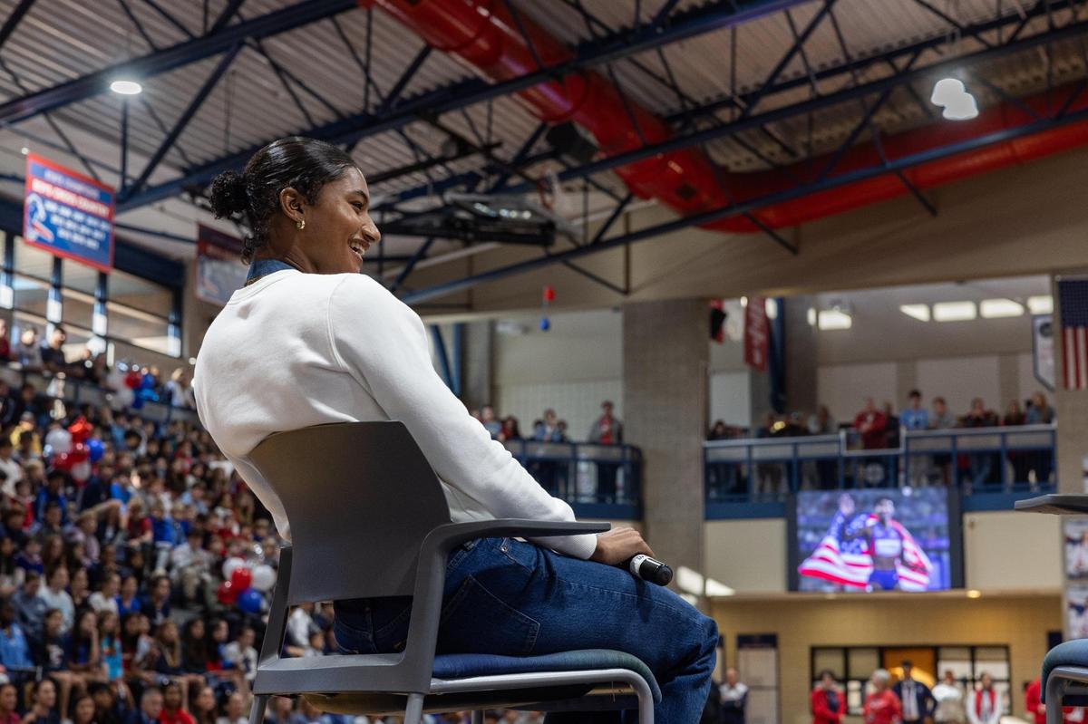 Providence Day honors Anna Cockrell, who won an Olympic silver medal at the Paris Olympics at Providence Day High School in Charlotte, N.C. on Tuesday, October 29, 2024.