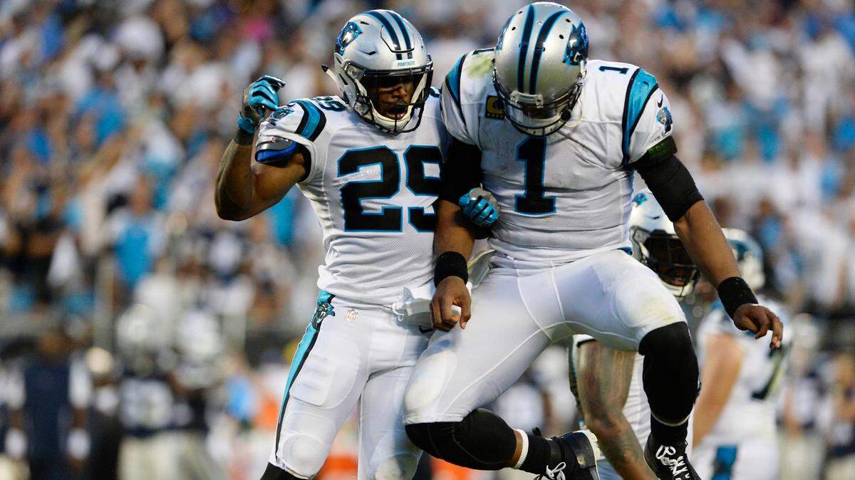 Carolina Panthers quarterback Cam Newton (1) says he intends for the offense to hold up its end of the bargain on Sunday against the Atlanta Falcons, and put less pressure on defensive back Mike Adams (29) and the defense.