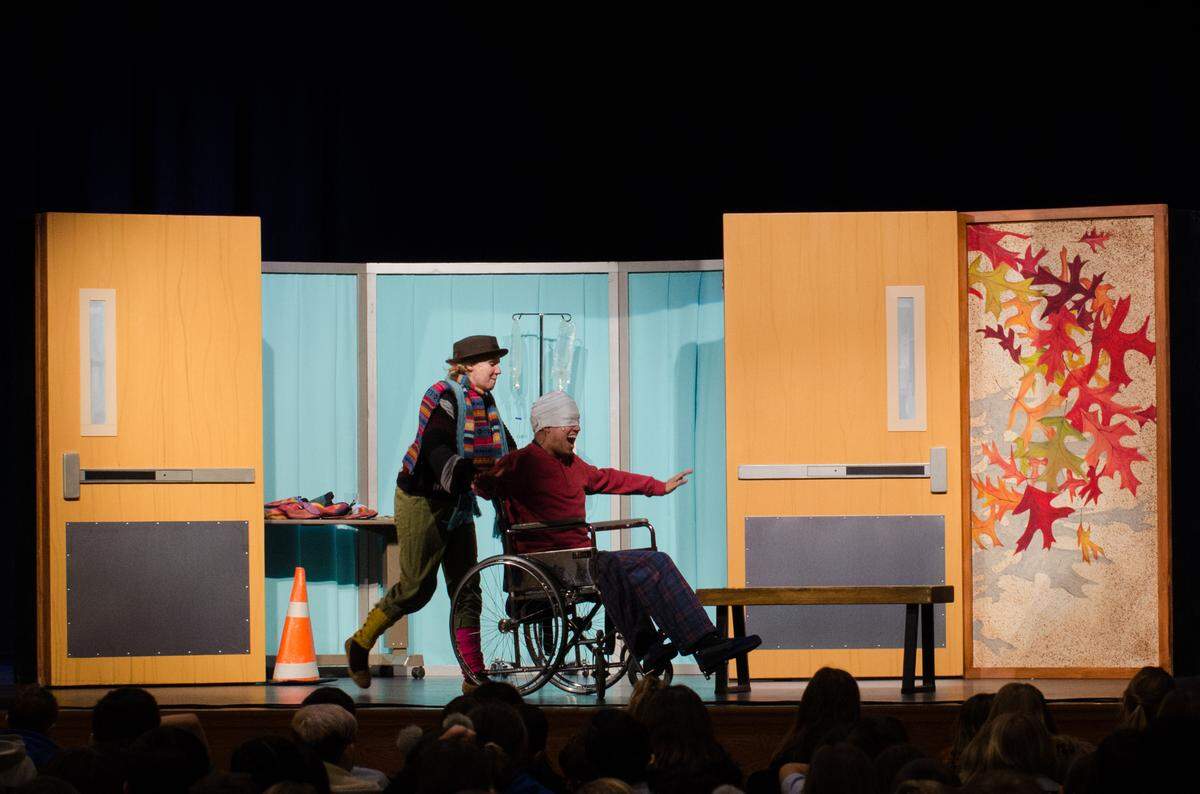 Alex Aguilar, in the wheelchair in “Accidental Friends.” This was one of two shows that Children’s Theatre of Charlotte’s Resident Touring Company was performing last year before COVID forced the cancellation of the rest of the run.
