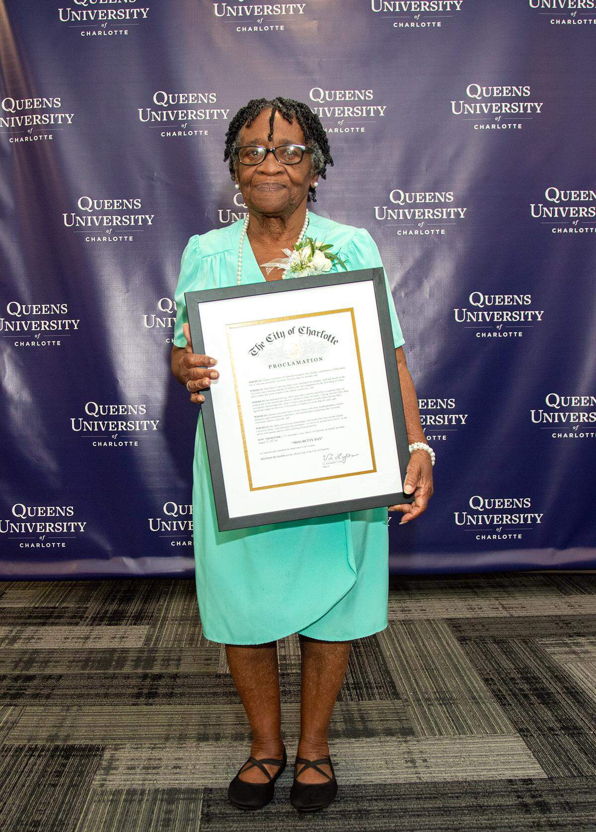Betty Davis at an Aug. 25 celebration of her 60 years of service working at Queens University in Charlotte.