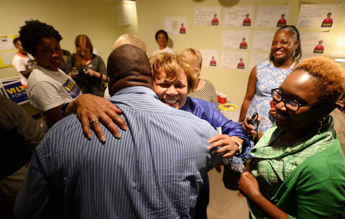 Charlotte Democratic mayoral candidate Vi Lyles celebrates with supporters after winning the primary over Mayor Jennifer Roberts on Tuesday, September 12, 2017.