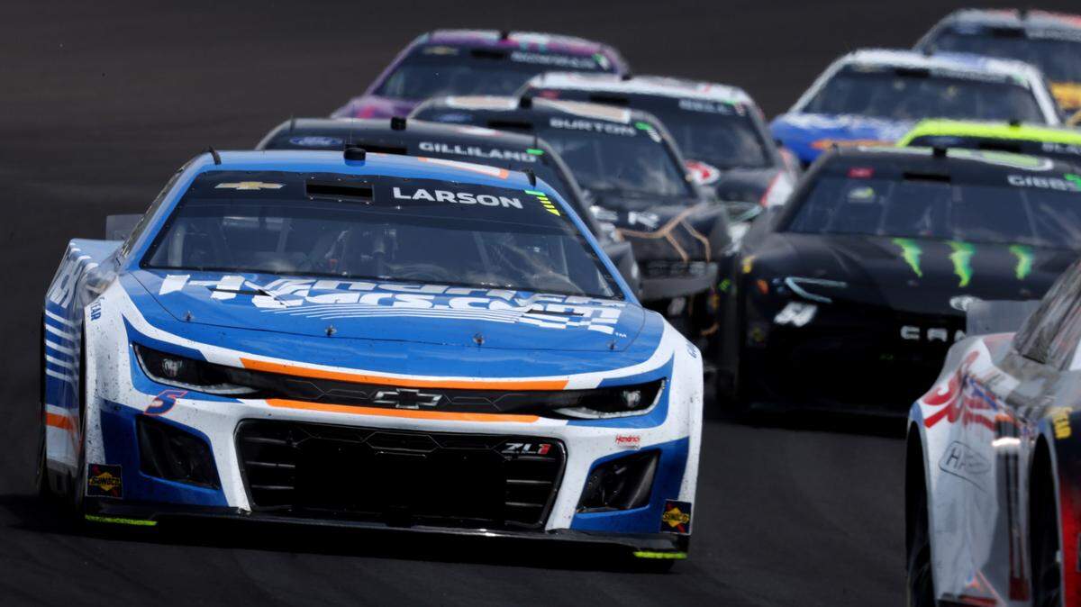 Jul 21, 2024; Indianapolis, Indiana, USA; NASCAR Cup Series driver Kyle Larson (5) during the Brickyard 400 at Indianapolis Motor Speedway.