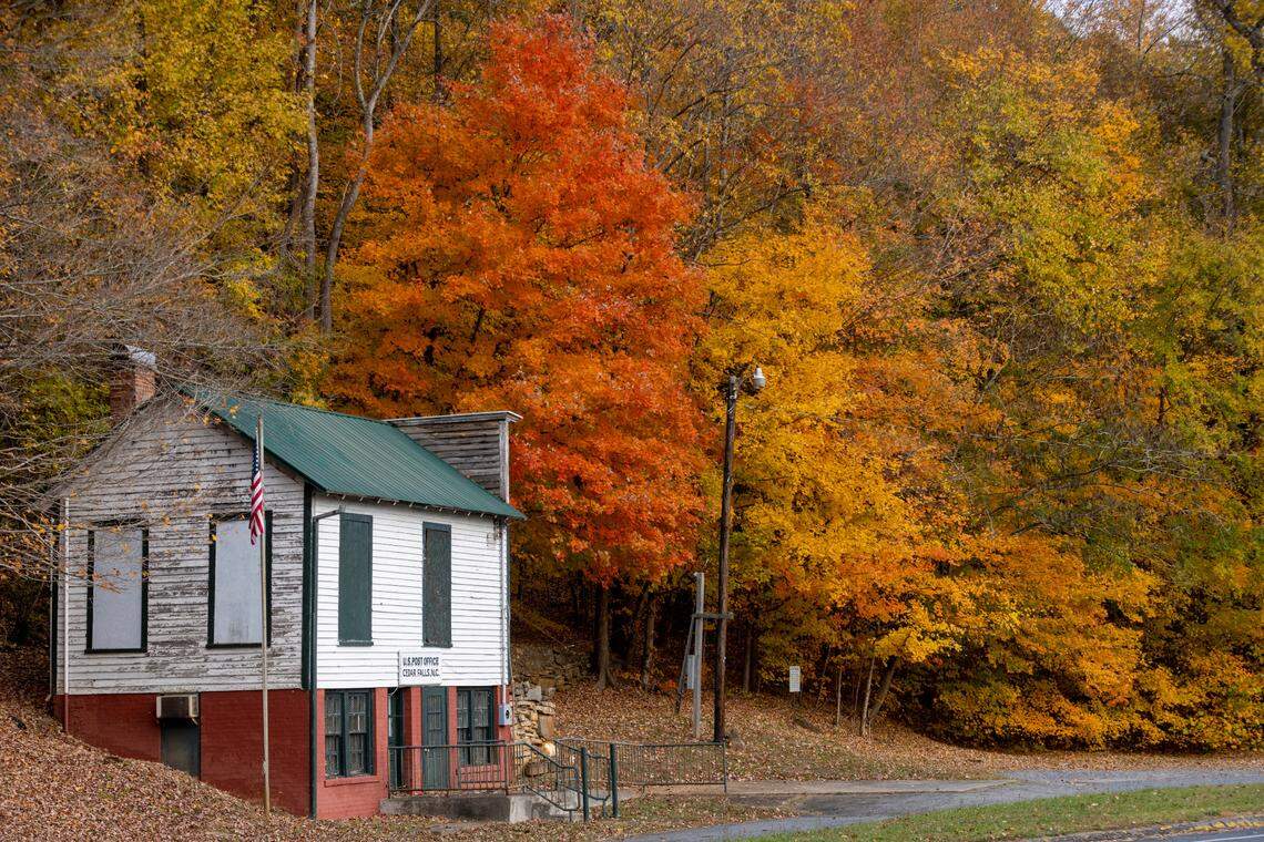 The fall colors at their peak in the Cedar Falls community of Randolph County, N.C. on Thursday, October 27, 2022. The unincorporated community was home to the first cotton mill in Randolph County dating to 1836, along the banks of the Deep River.
