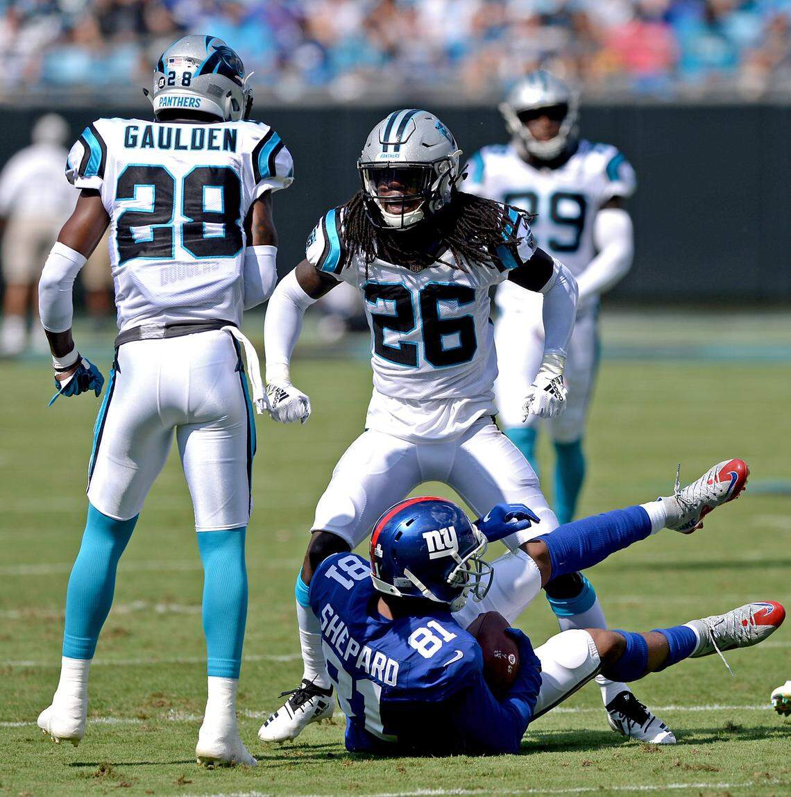 Never the biggest guy, Carolina Panthers cornerback Donte Jackson (26) competes both physically and with his uncommon speed.