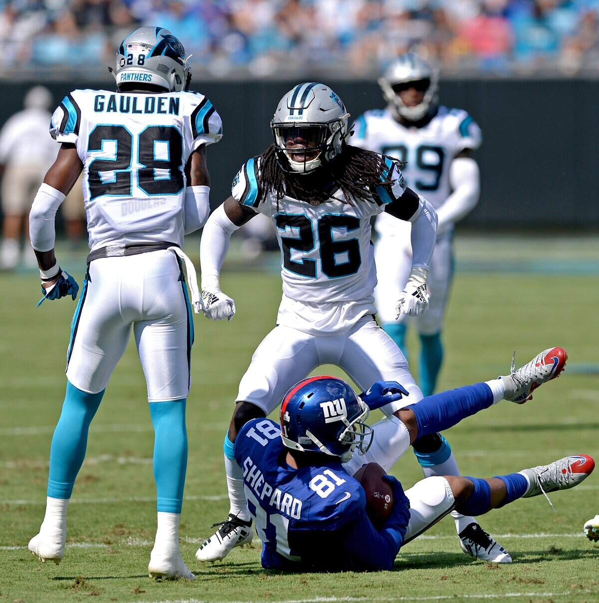 Never the biggest guy, Carolina Panthers cornerback Donte Jackson (26) competes both physically and with his uncommon speed.